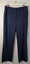Image of M&S Women's Flat Front Pinstripe Trousers Size 16 Tall Fit In Blue New