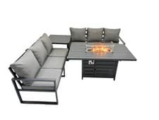 Image of Fimous Aluminium Outdoor Garden Furniture Set Gas Fire Pit Dining Table Sofa Set