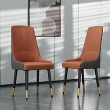 Image of Set of 2 Dining Chairs Faux Leather Padded Seat Metal Leg Kitchen Chair Family