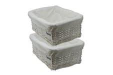 Image of Storage Hamper Basket Medium White Wicker With Cloth Lining Pack Of 2 By Arpan