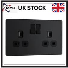 Image of BG Evolve Double Switched Power Socket 13A 2 Gang Matt Black - PCDMB22B