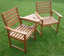 Image of Wood Garden Bench & Table Companion Set Jack Jill Love Seat Ascot FSC® Certified