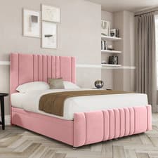 Image of Ottoman Divan Panel Storage Bed Plush Velvet 54" Headboard & Mattress 3FT 4FT6