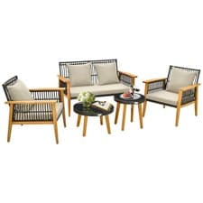 Image of 5 Piece Outdoor Conversation Set Rattan Woven Chair Set with 2 Coffee Tables