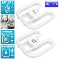 Image of SET OF 2 FLUORESCENT LIGHT BULB 2 PIN ENERGY SAVING EFFICIENCY 16W LAMP TUBE 2D