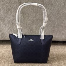 Image of NWT Coach Fiona Zip Tote Bag In Signature Canvas Leather (Blue/Navy) CW396