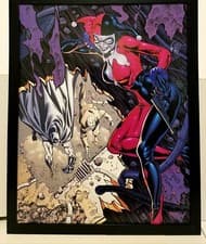 Image of Harley Quinn Batman by Staz Johnson 11x14 FRAMED DC Comics Art Print Poster