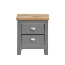 Image of Light Grey Bedside Table Cabinet Oak Bedroom Furniture Nightstand 2 Drawers