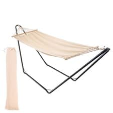 Image of Outdoor Garden Brazilian Hanging Hammock with Stand Cotton Fabric