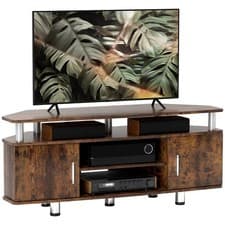 Image of HOMCOM TV Unit Cabinet with Storage Shelves Entertainment Center Rustic Brown