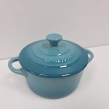 Image of Le Creuset Stoneware Mini Round Cocottes Caribbean Blue 8oz Teal Casserole