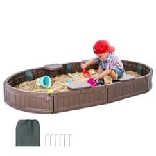 Image of VEVOR Sandbox with Cover Oval Sand Box HDPE Sand Pit Outdoor Backyard Ages 3-12