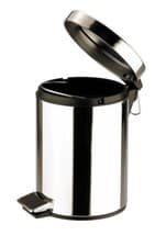 Image of S/Steel Round Pedal Bin, 30ltr, Mirror Finish, Back Flip Lid, Waste Dustbin