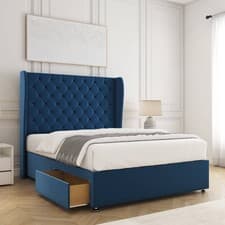 Image of WINGED DIVAN BED PLUSH VELVET 54" PLUSH VELVET HEADBOARD STORAGE & MATTRESS