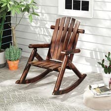 Image of Solid Wood Outdoor Rocking Chair Adirondack Porch Rocker for Adults Brown