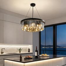 Image of Drum Crystal Chandelier Dining Room Modern Crystal Pendant Light 9*E14 Lights