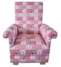 Image of Patchwork Fabric Armchair Chair Child's Children's Pink Blue Bedroom Animals