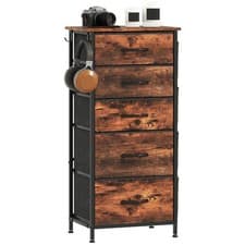 Image of HOMCOM Fabric Chest of Drawers, 5 Drawer Dresser for Bedroom, Rustic Brown