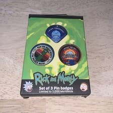Image of Rick And Morty Limited Edition 3 Pin Badge Set Fanattik Meseeks Pickle