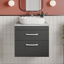 Image of Nuie Athena Wall Hung 2-Drawer Vanity Unit & Grey Worktop 600mm Wide Gloss Grey