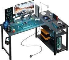 Image of L Shaped Gaming Desk 110x80CM with Power Outlets Corner Computer Desk with Shel