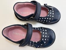 Image of Start Rite Twizzle Navy Polka Dot Leather Patent Girls Shoes BNIB Free P&P