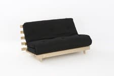 Image of Double Futon Sofa Bed 4ft6 Frame with Black Tufted Mattress Space Saver