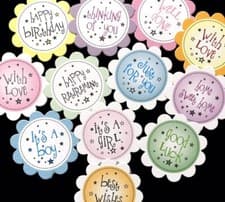 Image of 10 Scalloped Sentiments MIXED MESSAGES 4.5cm Hand Made Card Making Toppers (SMM)
