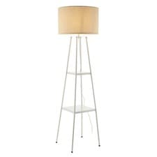 Image of Floor Lamp Tripod Shelved Gloss White Cream Drum Shade Standing Modern 1.56m