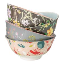 Image of KitchenCraft Set of 4 Ceramic Bowls Floral Design - 15 cm