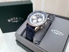 Image of New ROTARY Mens Watch Blue Leather Dial, WR 50m , Boxed RRP £250 Gift for Him