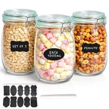 Image of Innoteck Glass Jar Set of 3 With Clip Lock Lids 1L Storage