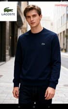 Image of Men's Midnight Blue Lacoste Fleece Crew Neck Sweatshirt Size Large