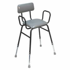 Image of Black Adjustable Height Perching Stool - Arms and Backrest - Tubular Steel Frame