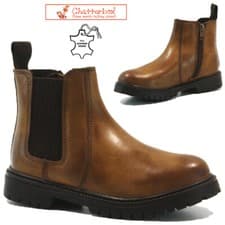 Image of BOYS CHELSEA LEATHER BOOTS BROGUE DEALER SCHOOL ANKLE KIDS INFANTS SHOES SIZE