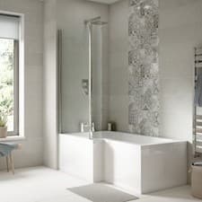 Image of Nuie Square L-Shaped Shower Bath Front Panel Screen 1500mm x 700mm/850mm - LH