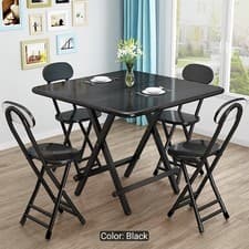 Image of Black Dining Table Folding Table Wooden Folding Snack Table Foldable DinerPicnic