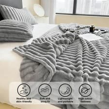 Image of Chunky Rib Waffle Luxury Blanket Fleece Throw Sofa Warm Cosy Extra Large