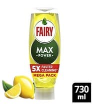 Image of 730mlx1 Fairy Max Power Washing Up Liquid Lemon Easy and Effortless Cleaning UK