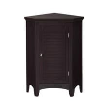 Image of Elegant Home Fashions Wooden Bathroom Stand Corner Floor Storage Cabinet Brown