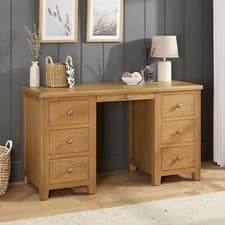 Image of Twin Pedestal Desk Cotswold Rustic Smoked Oak Large Office Furniture
