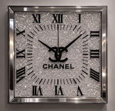 Image of 30x30 Luxury Crystal Mirrored Wall Clock – Glam Silver Roman Numeral Design