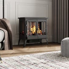 Image of Freestanding Electric Fireplace Fire Flame Effect Heater Log Burner Stove Black