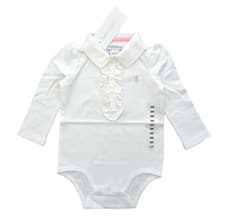 Image of baby girl Ralph Lauren LS white frilled Bodysuit 6/9M pink pony - girls NEW