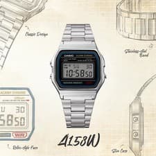 Image of Casio Silver Stainless Steel Digital Vintage Classic Quartz Watch A158WA-1DF