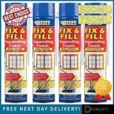 Image of EVERBUILD FIX & FILL EXPANDING FOAM FILLER QUICK SETTING FILLS GAPS 500ML 750ML