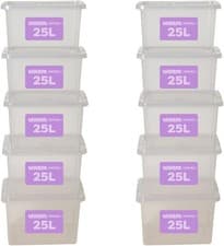 Image of Storage Box With Lid 25L Wham Plastic Storage Container Box,Tint Grey -Set of 10
