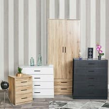 Image of 4 Piece Wooden Bedroom Set Wardrobe Chest Cabinet Bedside Table Clothes Storage