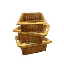 Image of 3 x Pull out Wicker Basket Drawer 500mm Kitchen Storage Solution