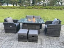 Image of Fimous 6 Option Rattan Garden Furniture Sets Reclining Gas Fire Pit Dining Table